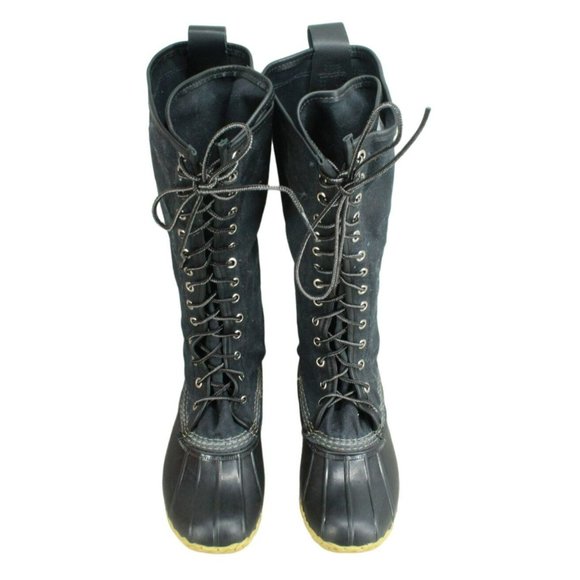 LL Bean Black Waxed Leather Unlined Hunting Tall Duck Boots Size 6 M - Picture 5 of 9